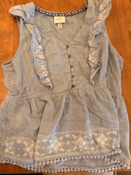 Knox Rose Tops - Knox Rose Light Blue Ruffle Button-Front Girls' Dress with Embroidered Hem